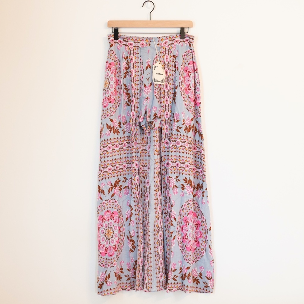 Entro Floral Maxi Open Front Skirt With Shorts